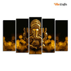 VIBECRAFTS Ganesha Canvas Wall Painting Set of Five Pieces For Home|Office|Living Room|Gift (PTVC5Pcs2_6530)