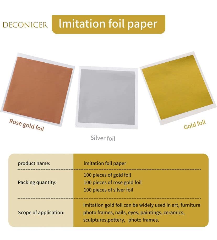 300 Imitaion Gold Leaf Sheets for Resin.3 Multi-Color Foil Sheet are Suitable for Art,Crafts,Resin,Painting. (3 Colour Gold+Silver+Copper Each Colour 100 Sheets)