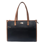 Strokes by Namrata Mehta Box Tote Bag for Women | Fits 16 Laptop | Large Tote Bag For Office Use and Work | Vegan Leather (Charcoal Caramel)