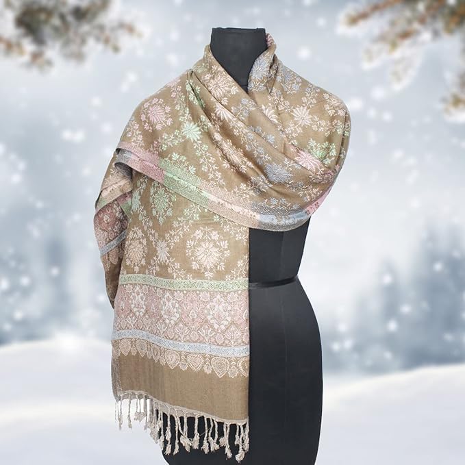 EKAN Printed Soft and Warm Stoles For Winter Season Use for Girls and Women for Gifting (Full Printed Stole Beige)