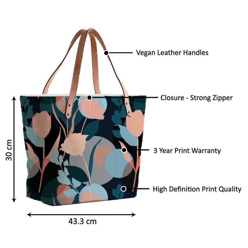 The Purple Tree Womens Oversized - Floral Tote Bag For Travel & Daily Use, College Bag, Gifts - Large Capacity Handbag - Contemporary, Black