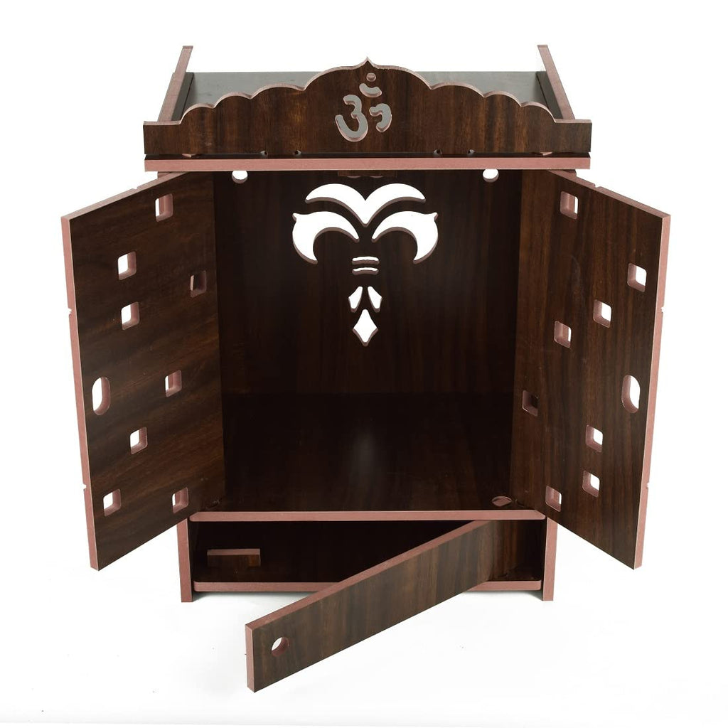 YIXT White & Black Wooden Temple with Storage | Wall Hanging & Tabletop Pooja Mandir | Home Temple for Puja Room