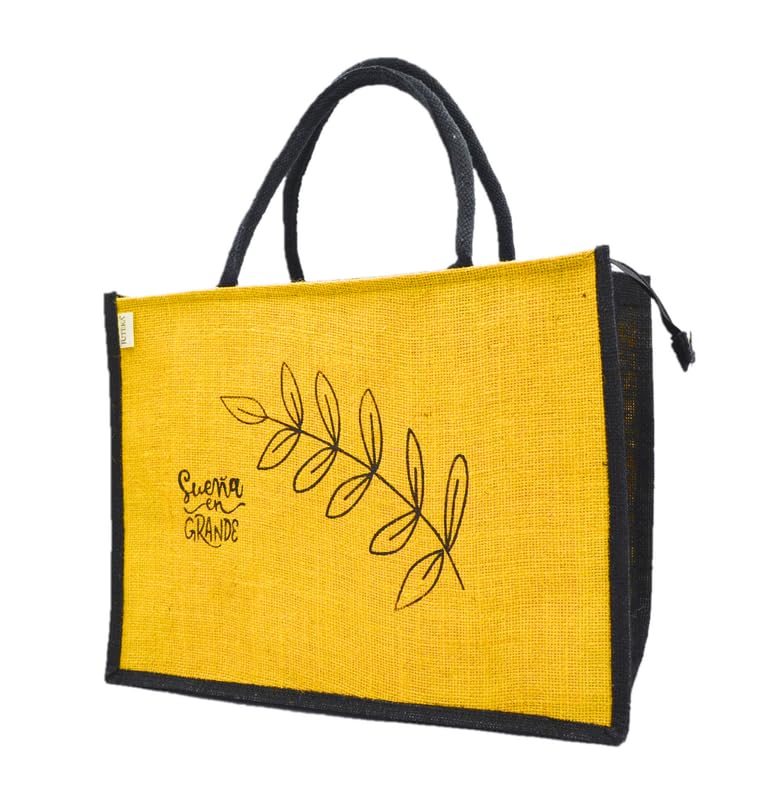 JUTEKA Printed Jute Bag for Lunch, Office, Grocery, Picnic, Tiffin, Shopping Hand Bag with padded cotton handles…
