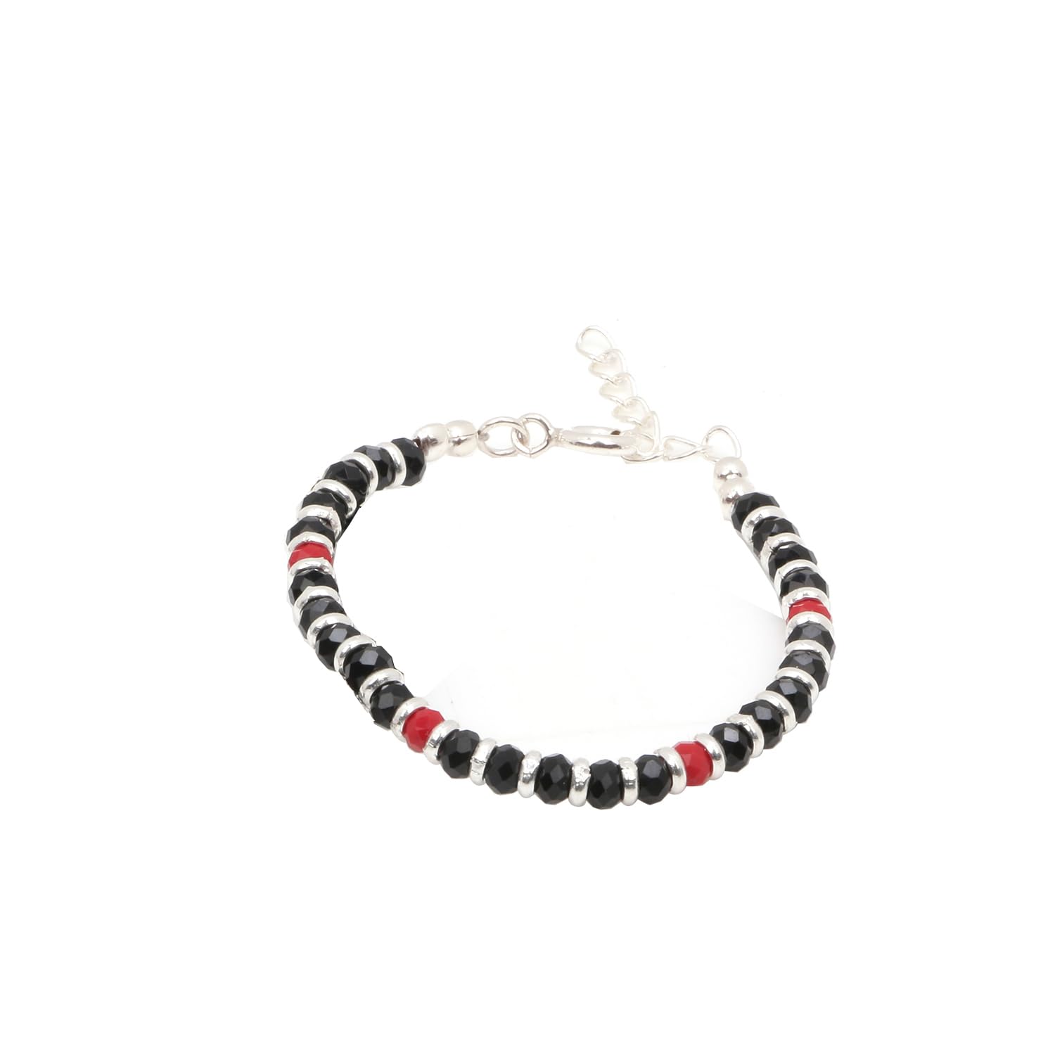 Osasbazaar Silver Nazariya Kadli Bracelet for Baby with Red and Black Beads - 90%-92.5% Pure BIS Hallmarked, Silver, Red and Black, Pack of 2