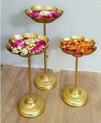 LUXURY LODGE Decorative Urli Bowl Tealight Holder Stand Set of 3 | Floating Diya Stand Home Decor Showpiece for Decoration | Diwali and Pooja