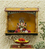 DESERT ART Yellow Wood Pooja Mandir Without Door (48.26 X15.24 X40.64) CM