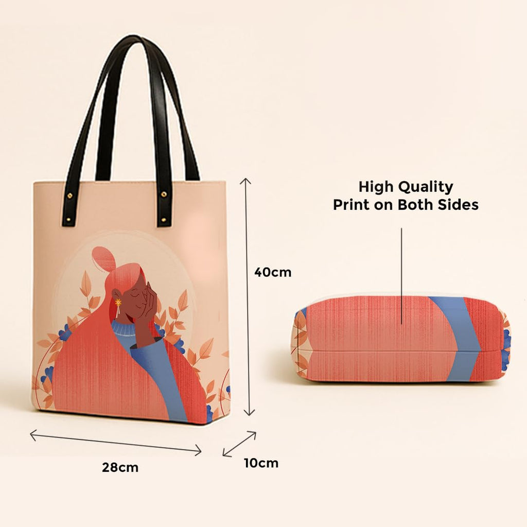 Kalankit Classic Tote Bag For Women | Canvas Printed Totes For Women | Aesthetic Shoulder College Bag For Girls | Vegan Leather Lightweight Everyday Handbag | Gift for Woman | Self Love