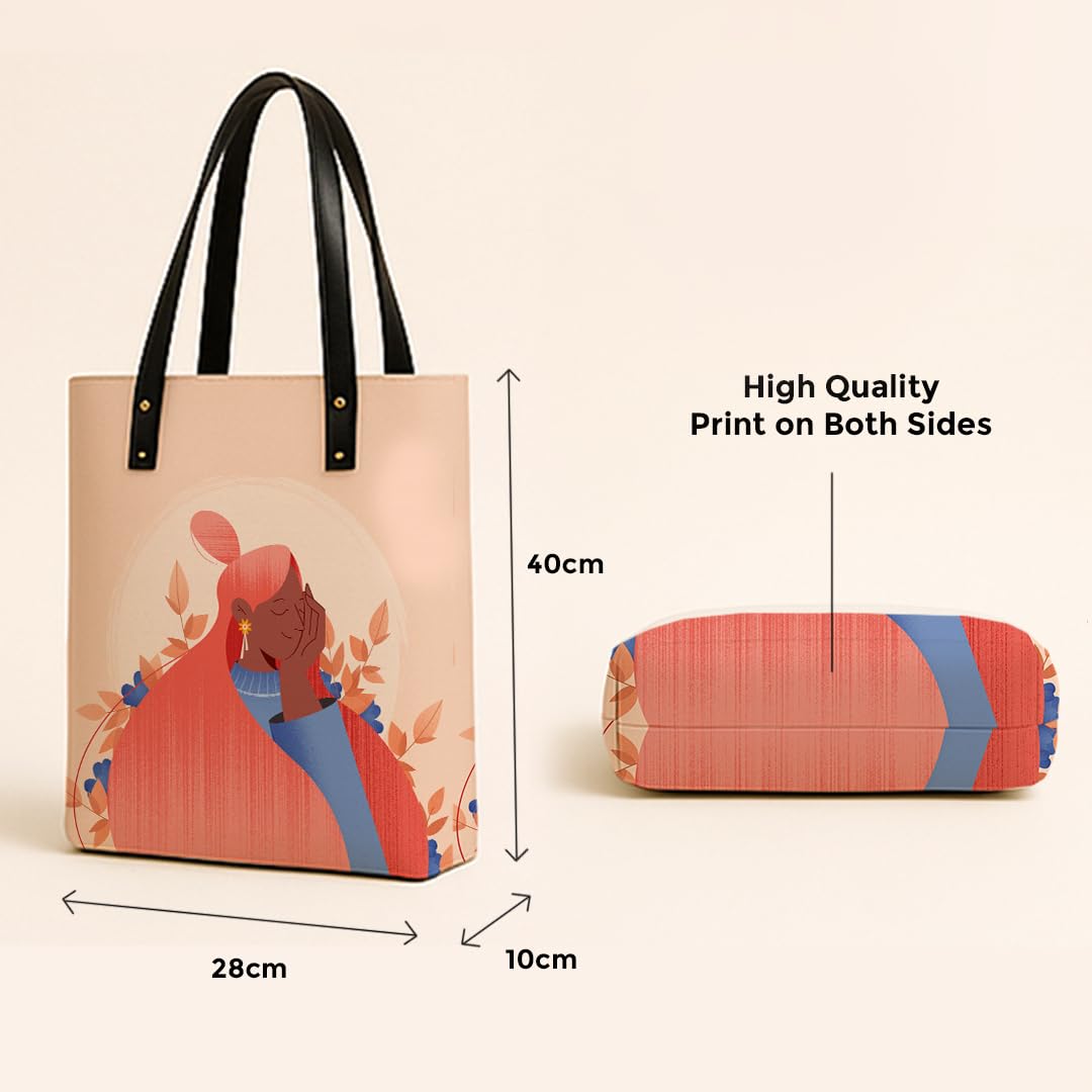 Kalankit Classic Tote Bag For Women | Canvas Printed Totes For Women | Aesthetic Shoulder College Bag For Girls | Vegan Leather Lightweight Everyday Handbag | Gift for Woman | Self Love
