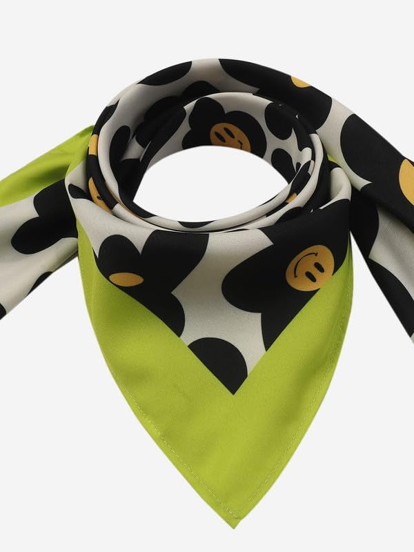 Beau Design Women's Stylish Square Polyster Trendy Digital Printed Fashion Head Neck Scarf Stole Wrap - Green Black Large 29 X 29