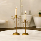 VELMORE Sky Golden Metal Candle Holder Set of 2, 6 and 8 Inch Taper Candle Stand, Minimalist Home Decor for Bedroom, Table and Living Room