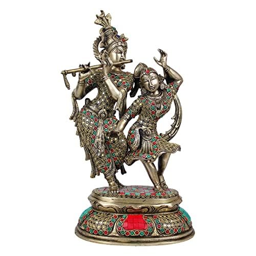 SVARUP Brass Radha Krishna Dancing Murti in Multicolor Height 16 Inch