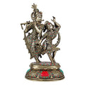 SVARUP Brass Radha Krishna Dancing Murti in Multicolor Height 16 Inch