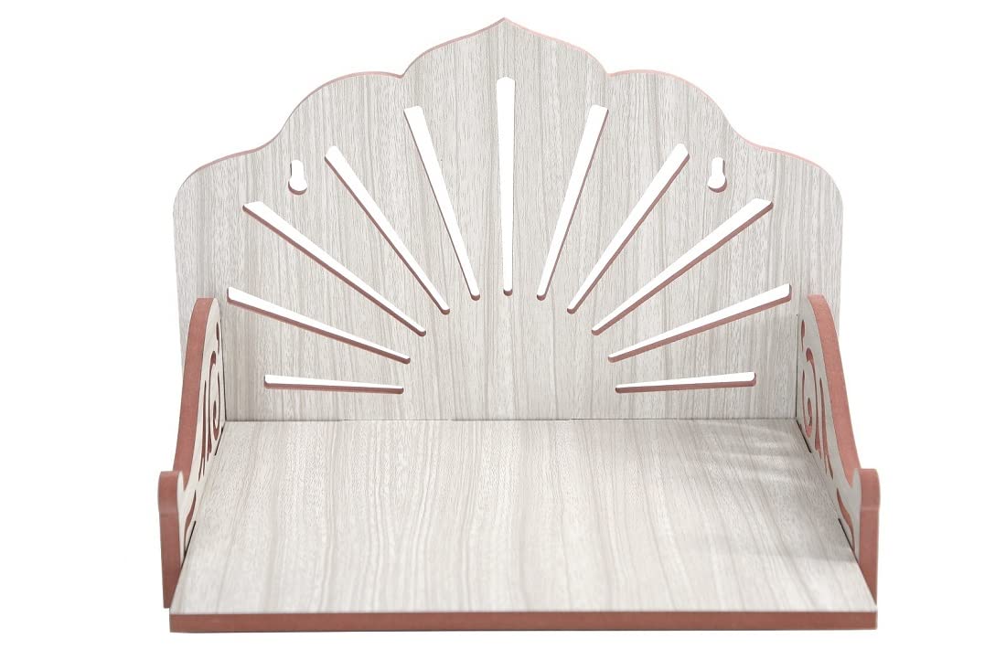 LNSTORE Wooden Wall Mounted Pooja Mandir for Home | Decorative Temple Shelf with Sun Ray Back Panel | Compact Prayer Stand for Idols & Pooja Accessories