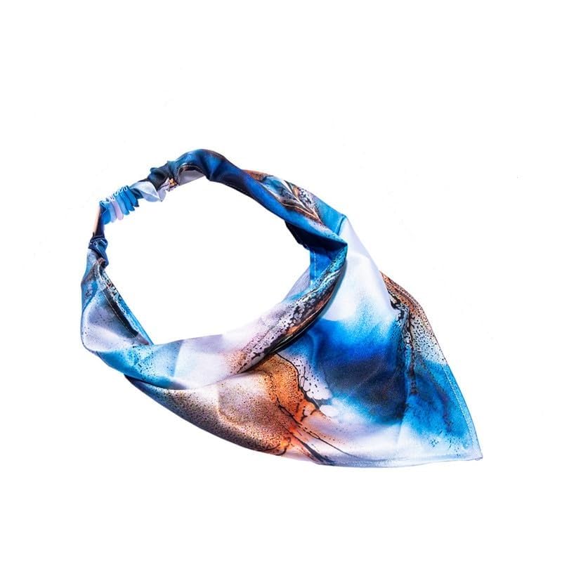 Hair Drama Co. Abstract Patterned Bandana Printed Women Elastic Scrunchies Hair Bands Retro Hair Ties Scarf Rubber Band Hair Accessories for Women & Girls - Blue