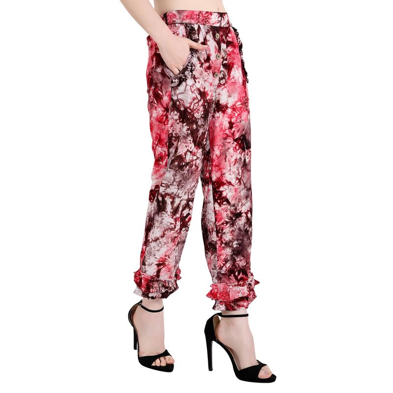 Chandwasia Women’s & Girls Pashmina Straight-Cut Pants | Soft & Comfortable Fabric | Regular Fit | Elastic Waist | Trendy Casual Red, M