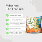 Vendola 3D Decorative Satin Sofa Cushion Covers Set of 5, 16 inch x 16 inch, Sofa Cushion Pillow Cover, Beige, Green and Blue, Floral Design, Zipper Closure (Camira, 16X16 Inches)