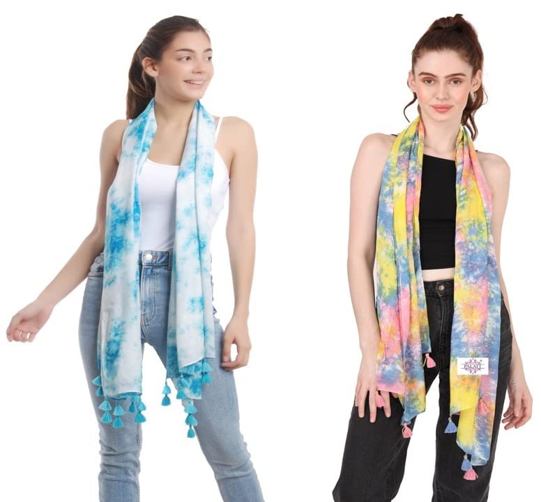 PALATT Womens and Girls Combo Scarfs and Stoles -Size 65x185cms- Soft and Comfortable Viscose Cotton Scarfs for Versatile Styling - Beaded Tassels - Durable and Long-lasting