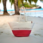 BEAUTIFUL HOMMIES Attractive Hand Bag |large Tote Bag |Summer Bag | Bucket Bag | Basket Bag | Bamboo Tote | Beach Bags for Women|Boho Bag|Handbag |Jute Bag |Handmade Bag (WHITE RED)