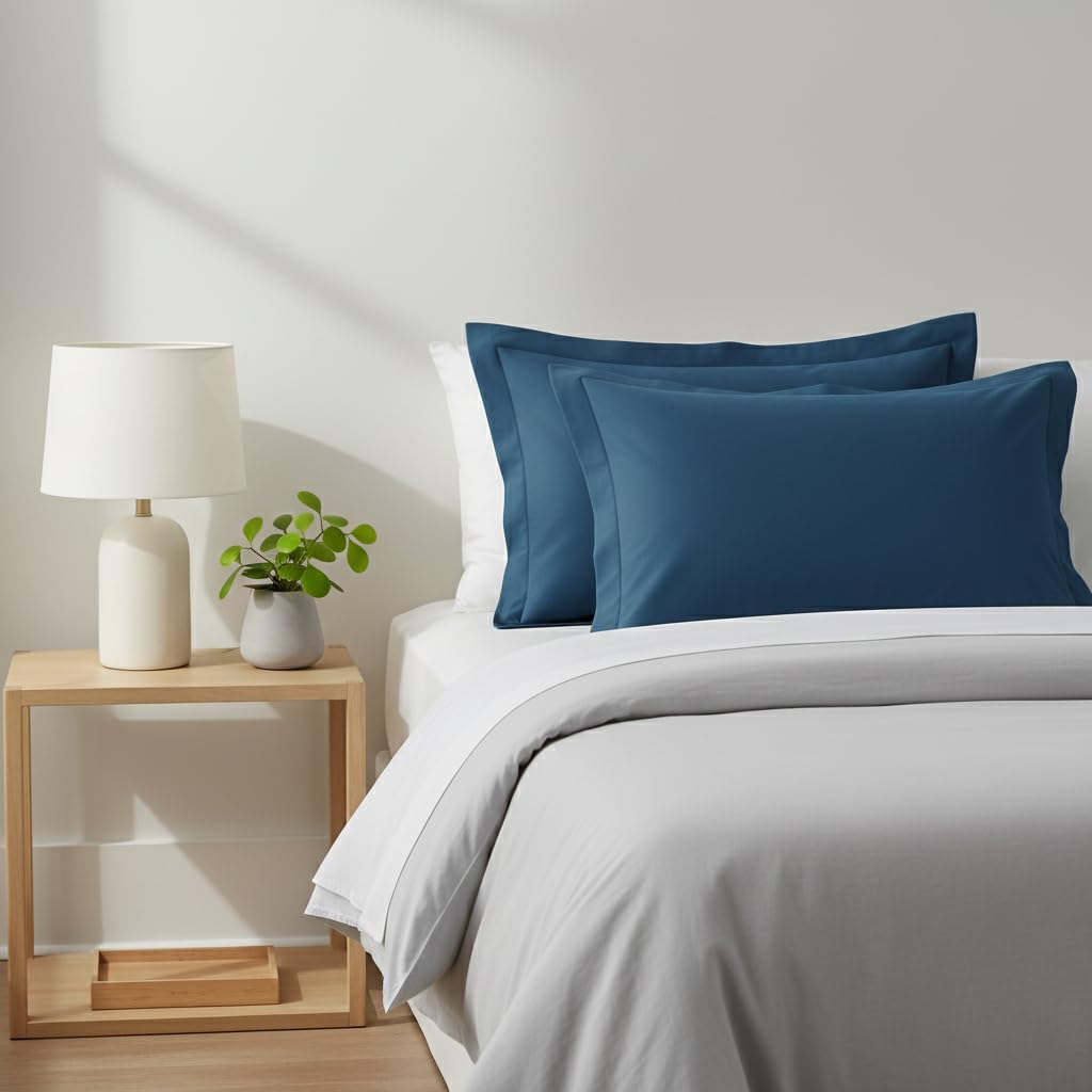 BSB Homes® Luxury Cotton Solid Flanged Pillow Covers | Ultrasoft Breathable Flap Closure | Pack of 2 Pillow Covers King Size (Teal Blue, 18 x 28 Inches)