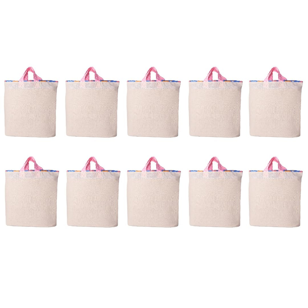 Homemaker Hydi Bags 100% Cotton Reusable Grocery Shopping Bag | Foldable Easy to Carry Vegetable Bag | Eco-Friendly (18 x 18 Inch) Combo Pack of 10
