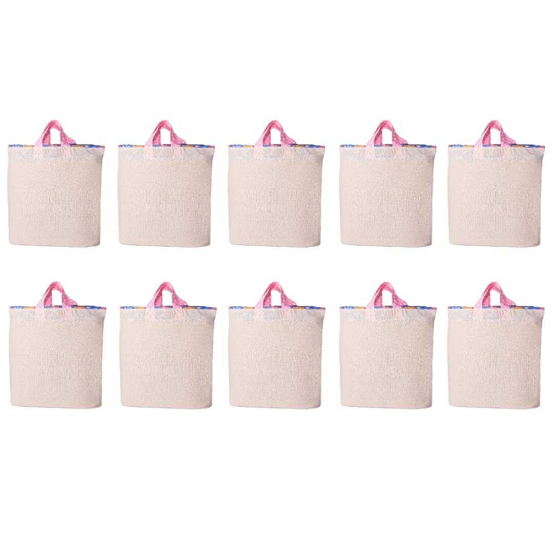 Homemaker Hydi Bags 100% Cotton Reusable Grocery Shopping Bag | Foldable Easy to Carry Vegetable Bag | Eco-Friendly (18 x 18 Inch) Combo Pack of 10