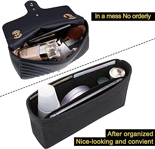 SYUTAM Women Felt Fabric Purse Organizer Inserts for Ladies Shoulder Handbag, Tote, Hobo Bag & Divider, Multiple Compartment (Black) (11x2.2x6) (Size - Medium MG)