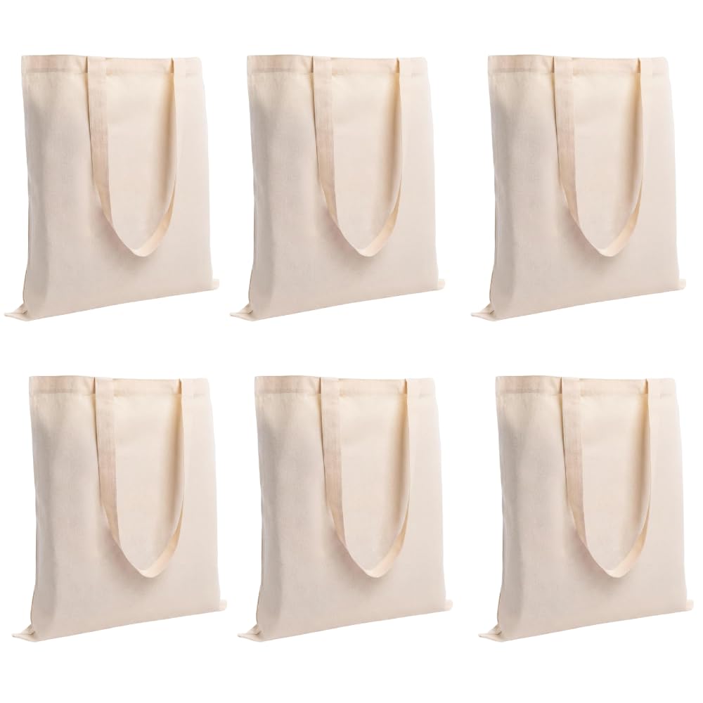 14x16 Inch Cotton Plain Tote Bag, Reusable Shopping Bag, Large Size Cotton Hand Bag For Grocery,Office,College,Travel, Beige (Pack of 6)