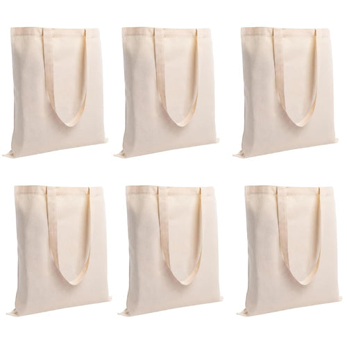 14x16 Inch Cotton Plain Tote Bag, Reusable Shopping Bag, Large Size Cotton Hand Bag For Grocery,Office,College,Travel, Beige (Pack of 6)
