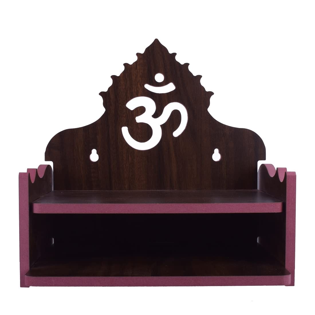 Lakhaji Wood Wall Temple Shelf, Temple Ghar of Statue, Wall Mounted Temple for Home Decor, Living Room (Natural) (Maroon-3)