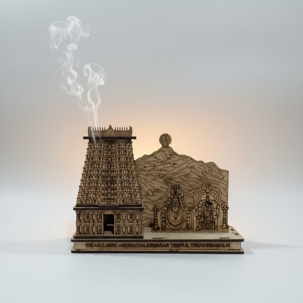 QUEENS CANVAS Wooden Arunachaleshwar Temple Tiruvannamalai 3D Model Replica, Handcrafted Decorative Showpiece