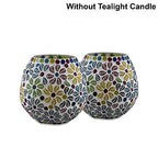 Homesake® Tealight Candle Holders for Home Decor, Mosaic Glass, Flowers, Decorations for Home, Item for Diwali Festival Home Decor Item