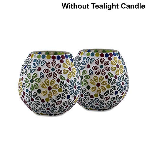 Homesake® Tealight Candle Holders for Home Decor, Mosaic Glass, Flowers, Decorations for Home, Item for Diwali Festival Home Decor Item