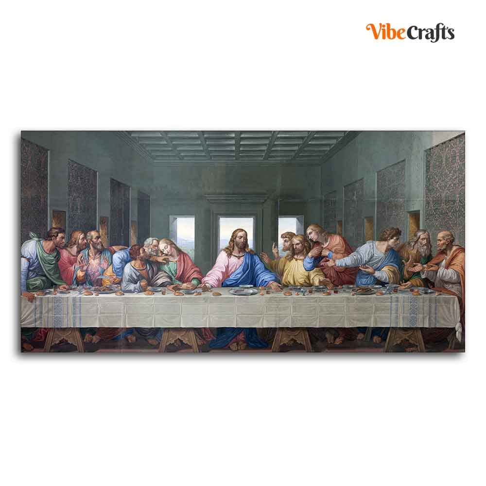 VIBECRAFTS Canvas Paintings for Living Room Drawing Room Last Supper Of Jusus Canvas Wall Painting Fitted With Wooden Frame for Home | Office | Gift (PTVCH_2431N)