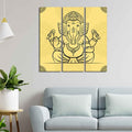 VIBECRAFTS 3 Pieces Ganesh Ji Canvas Wall Painting Fitted With Wooden Frame For Home | Office | Living Room | Gifts (PTVC3Pcs1_9580)