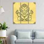 VIBECRAFTS 3 Pieces Ganesh Ji Canvas Wall Painting Fitted With Wooden Frame For Home | Office | Living Room | Gifts (PTVC3Pcs1_9580)
