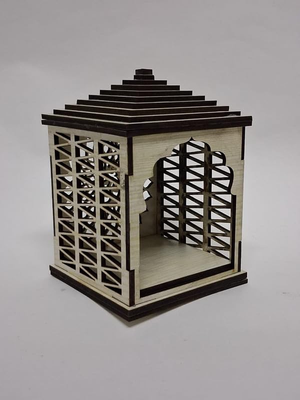 Attractive Craft Store MDF Temple for Car Dashboard & Home Decor | Traditional Wooden Mandir for Idols and Decorative Spiritual Altar | White | Pack of 3