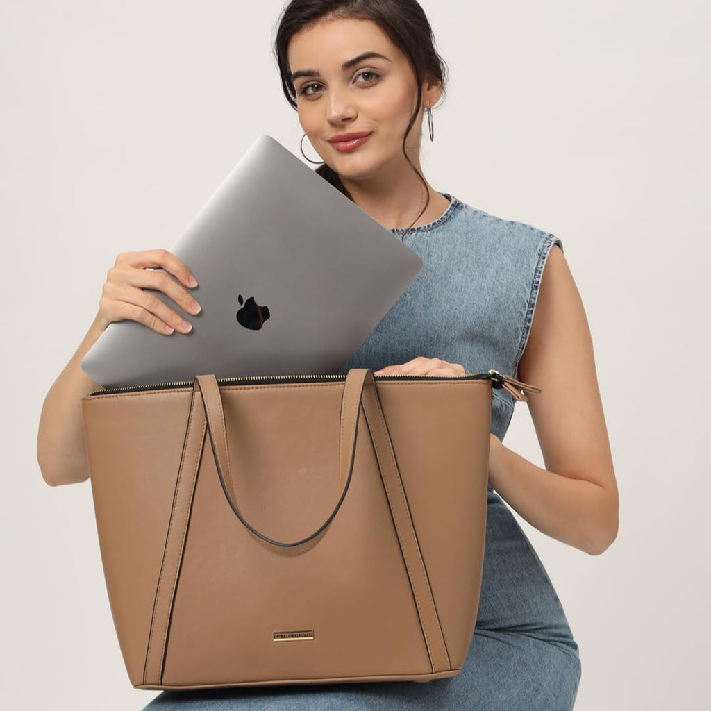 The Gusto AZA - Premium Vegan Leather Tote Bag for Women with Grained Texture | Medium Size Stylish Hand Bag/Shoulder Bag, Fits upto 14 Laptop