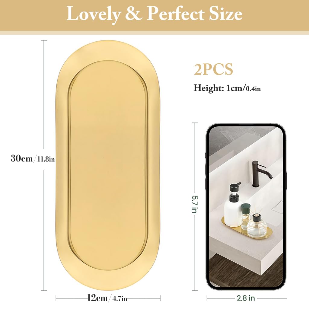 HASTHIP® 2Pcs Golden Bathroom Tray 30x12cm Stainless Steel Easy Clean