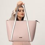 The Gusto Aza - Premium Vegan Leather Tote Bag For Women With Grained Texture|Medium Size Stylish Hand Bag/Shoulder Bag, Fits Upto 14 Laptop, Pink