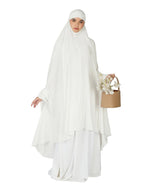 ANAApparels ANA Raha White Solid Prayer Dress – Premium Modal Namaz Makhna with Tie Knot | 50″ Front × 58″ Back | Attached Sleeves | Lightweight, Breathable, Ready to Wear for Hajj, Umrah & Salah