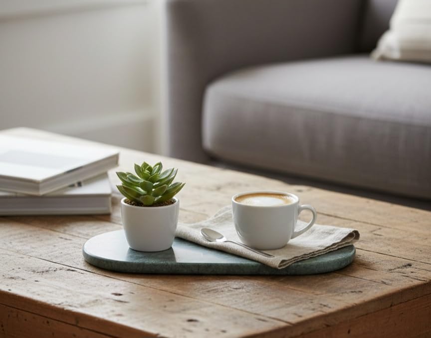 Green Marble Decorative Tray for Home Décor | Natural Stone Serving Tray for Dining Table, Coffee Table, Vanity, Bathroom & Kitchen | Multipurpose Luxury Marble Platter (30 cm)