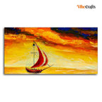 VIBECRAFTS Canvas Paintings for Living Room Drawing Room Sailing Ship with Red Sails with Yellow Sea Background Wall Painting Fitted with Wooden Frame for Home|Office|Gift(PTVCH_2276)