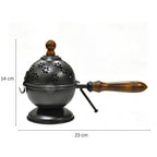 DSH Metal Loban Dani with Wooden Handle Round Dhoop Dani Incense Burner for Bakhoor, Sambrani, Puja & Home Fragrance (LBN-DOM-Black)