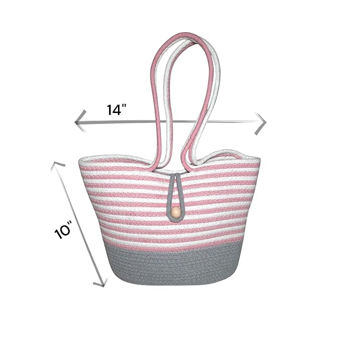 BEAUTIFUL HOMMIES Attractive Hand Bag |large Tote Bag |Summer Bag | Bucket Bag | Basket Bag | Bamboo Tote | Beach Bags for Women|Boho Bag|Handbag |Jute Bag |Handmade Bag (PINK GREY)