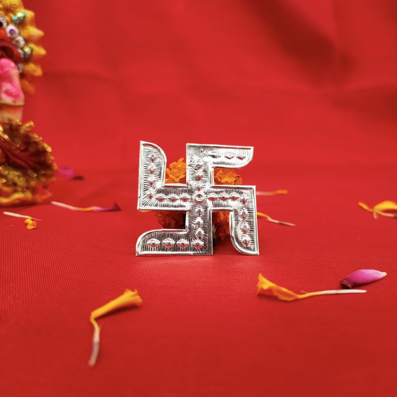 DOKCHAN Silver Swastik - Lucky and Decorative Item for House and Work, Signifying Wealth and Fortune (Size : L-2.5cm * W-2.5cm * H-0.1cm | Weight : 1.5gm Approxe)