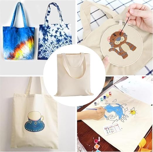 DASKHAT Reusable Tote Bags|100% Organic Cotton Shopping/Grocery Bag| Eco-Friendly,Multi-Purpose Bag| Sturdy Canvas Bags | Perfect Ideal Gift with Free Travel Pouch |Pack of 24|Size -16x14”)
