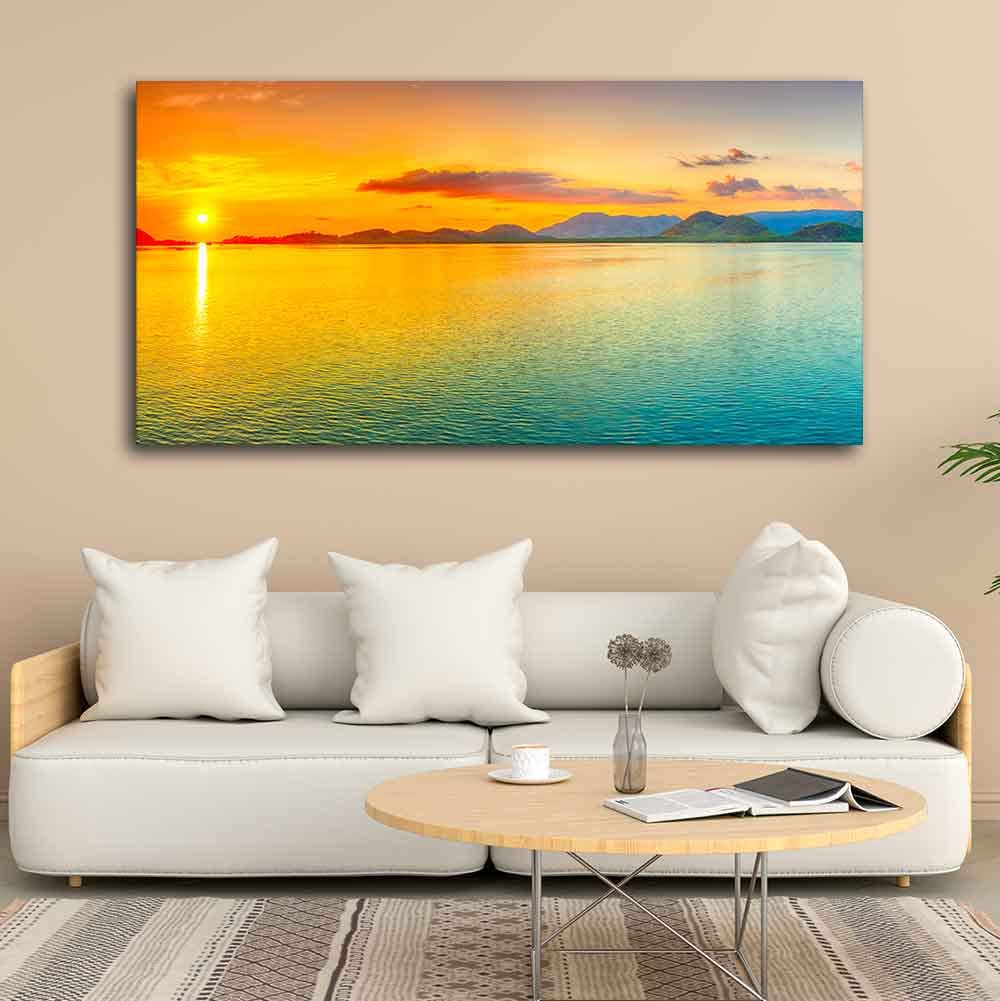 VIBECRAFTS Canvas Paintings for Living Room Drawing Room Sunset Horizon Canvas Wall Painting Fitted With Wooden Frame for Home | Office | Gift (PTVCH_2432)