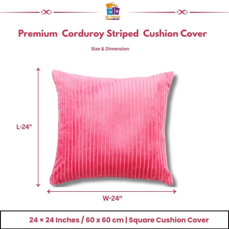 RD TREND® Cushion Cover Set of 2, Decorative Sofa Living Room Home Square Cushion Covers 24 Inch x 24 Inch, Aesthetic Corduroy Striped Double Sided (Salmon)