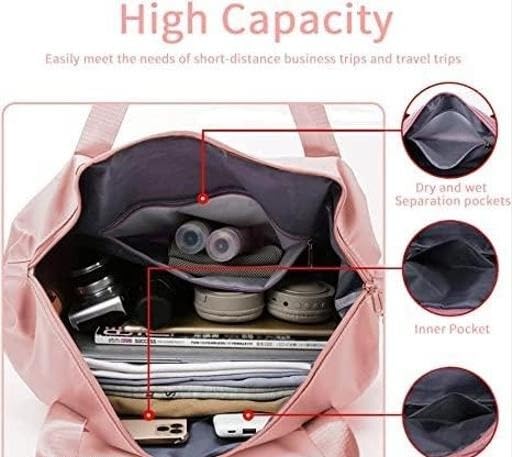Viyaro Polyester Foldable Tote Bag | Expandable Design with Dry & Wet Separation, Waterproof Fabric, Multiple Pockets with Zipper & Lightweight Shoulder Carrying Comfort | Convenient Choice—Pink