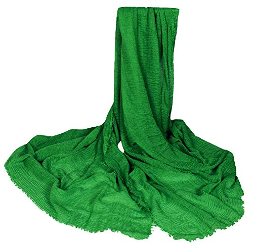 Iba & Isba Women's Plain Crinkled Scarves, Stoles, Hijab (76 x 36 inch) (Green)